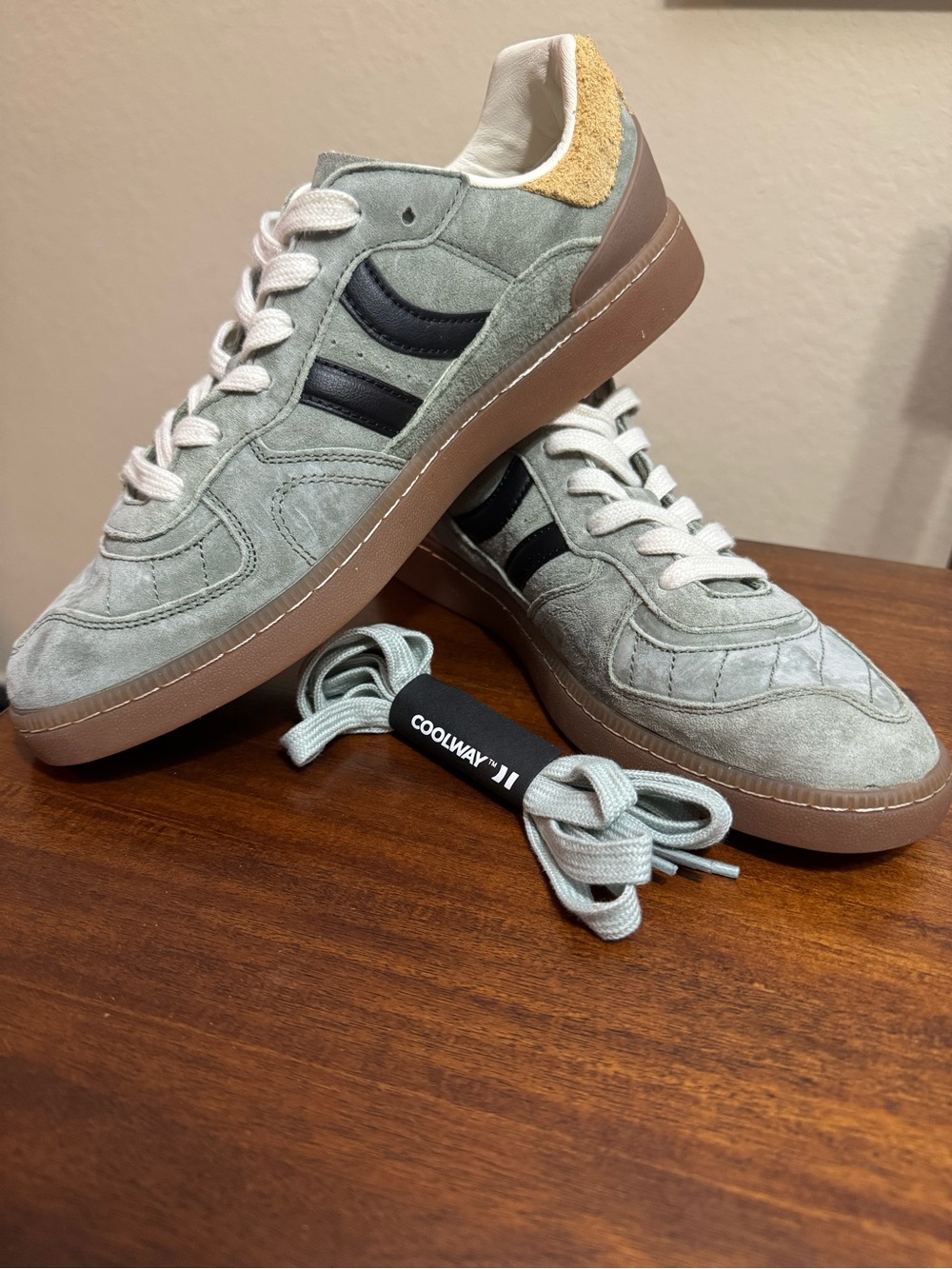 Coolway Men's Sage Suede Casual Sneakers with Black Stripes